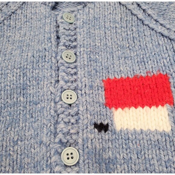 Vintage Toodler Snoopy Peanuts Handknit Cowichan Cardigan Heather Blue 2T - Picture 4 of 7
